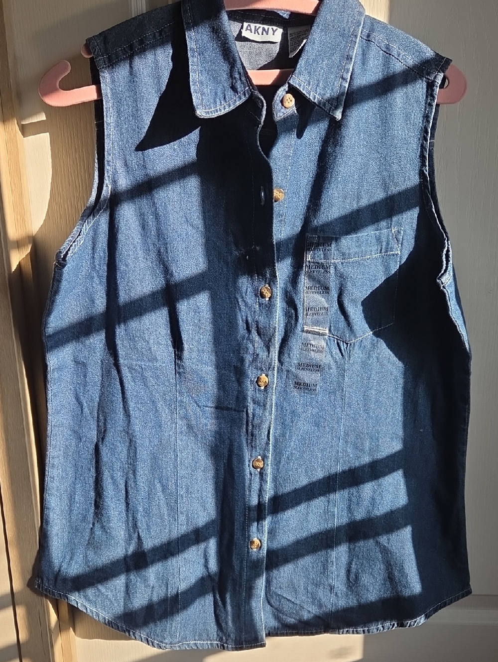 Sleeveless Denim Button-Down Shirt - Dark Blue